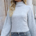 women s solid color loose back lace-up flared sleeves knitted sweater nihaostyles wholesale clothing NSYH82730