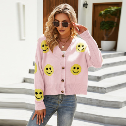 Smiley Face Long-sleeved Loose Knit Cardigan Nihaostyles Clothing Wholesale NSYH82740