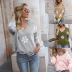 ripped long-sleeved loose small flower V-neck pullover sweater nihaostyles clothing wholesale NSYH82741
