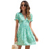 V-Neck Printed Puff Sleeve Dress nihaostyles clothing wholesale NSGNX82792