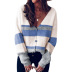 V-Neck Buttoned Striped Stitching Sweater Cardigan NSMMY82807