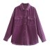 women s raw edge double pockets corduroy shirt jacket nihaostyles wholesale clothing NSAM82863