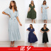 solid color V-neck stitching long dress nihaostyles clothing wholesale NSGNX82875