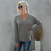 solid color lace V-neck long-sleeved T-shirt  nihaostyles wholesale clothing NSQSY87473