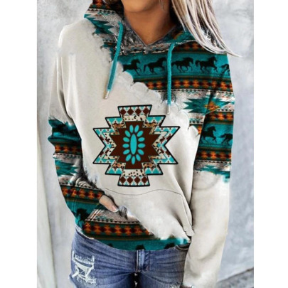 Ethnic Style Printed Hooded Sweatshirt NSYF90179