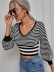 V-neck striped long-sleeved sweater nihaostyles clothing wholesale NSCX90301