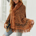 Leopard Print Fur Collar Coat With Fringed Hem NSMMY90313