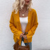 V-neck solid color mid-length hollow knitted cardigan nihaostyles clothing wholesale NSMMY90317