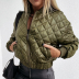 Solid Color Long-Sleeved Zipper Quilted Short Cotton Jacket NSJC90565