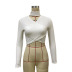 Autumn Sexy white Long Sleeve V-neck exposed Navel Short Knit Top nihaostyles wholesale clothing NSGHW90614