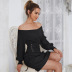 Autumn long-sleeved One-line shoulder Ribbed Knit Sweater Dress nihaostyles wholesale clothing NSGHW90642