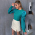 green puff sleeve round neck T-shirt  nihaostyles wholesale clothing NSGHW90677