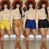 Solid Color High Waist Leather Shorts NSWNY90770