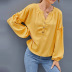 solid color splicing lantern sleeves V-neck top nihaostyles clothing wholesale NSAL91189