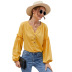 solid color splicing lantern sleeves V-neck top nihaostyles clothing wholesale NSAL91189