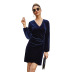 solid color long sleeves V-neck dress nihaostyles clothing wholesale NSAL91196