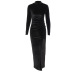 High-Collarlong-Sleeved Slim Split Dress NSHTL91245