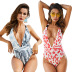 retro printing deep V-neck backless one-piece swimsuit nihaostyles clothing wholesale NSLM91352
