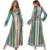 printed lace-up long-sleeved V-neck ethnic dress nihaostyles clothing wholesale NSLM91361