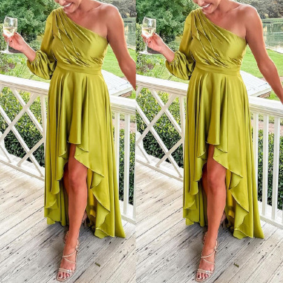 Sexy Green Unilateral Sleeved V-neck Irregular Hem Evening Dress Nihaostyles Wholesale Clothing NSJRM91368