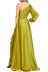 sexy green unilateral sleeved V-neck irregular hem evening dress nihaostyles wholesale clothing NSJRM91368