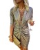 autumn sexy flashing long-sleeved V-neck stretch pleated dress nihaostyles wholesale clothing NSJRM91370