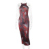 autumn snake print sleeveless halterneck slim package hip dress nihaostyles wholesale clothing NSJYF91380