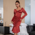 solid color high waist wrapped chest ruffled pleated dress nihaostyles clothing wholesale NSWX91547