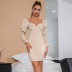 Square Neck Lace-up Puff Sleeve Dress nihaostyles clothing wholesale NSWX91565