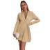 pleated long-sleeved V-neck waist asymmetrical dress nihaostyles clothing wholesale NSWX91578