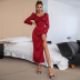 square neck wrapped breast high slit mid-length puff sleeves dress nihaostyles clothing wholesale NSWX91584