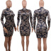 stretch light print high neck long sleeve dress nihaostyles wholesale clothes NSCYF91669