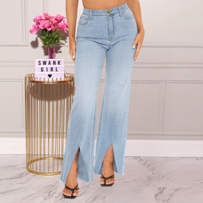 High-waist Slim-fit Split Jeans Nihaostyles Wholesale Clothes NSWL91722