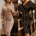 Striped V-neck long-sleeved high-waisted dress nihaostyles wholesale clothes NSJC91940