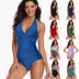 solid color v-neck one-piece swimsuit NSGM91979