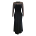 autumn plus size mesh stitching long-sleeved dress nihaostyles wholesale clothing NSBMF91984