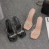 Square Toe Rivet Transparent Flip Flops High Heeled Slippers NSSO92123