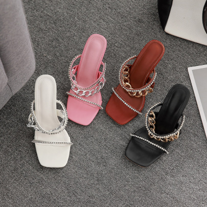 Metal Chain Rhinestone Stiletto Sandals And Slippers Nihaostyles Wholesale Clothing NSSO92129