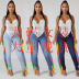 Plus Size High Waist Slim Fringed Jeans NSWL92296