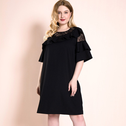 Plus Size Lace Stitching Ruffled Dress Nihaostyles Clothing Wholesale NSWCJ92366