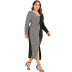 plus size printed long-sleeved V-neck dress nihaostyles clothing wholesale NSWCJ92363