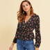 floral polka dot printed V-neck top nihaostyles clothing wholesale NSWCJ92374