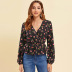floral polka dot printed V-neck top nihaostyles clothing wholesale NSWCJ92374
