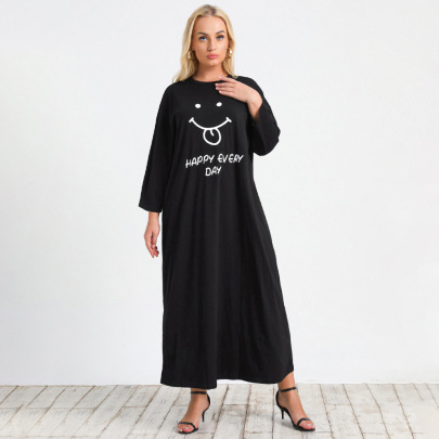 Round Neck Plus Size Printing Loose Dress Nihaostyles Clothing Wholesale NSWCJ92388