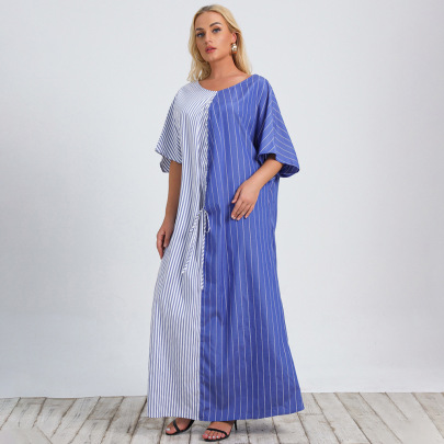 Plus Size Striped V-neck Dress Nihaostyles Clothing Wholesale NSWCJ92394