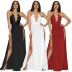 solid color deep v-neck suspender slit dress nihaostyles clothing wholesale NSQYT92494