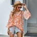 Summer bohemian style three-quarter sleeve V-neck chiffon floral top nihaostyles wholesale clothing NSQSY92645