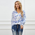 Autumn long-sleeved v-neck button floral chiffon top nihaostyles wholesale clothing NSQSY92647