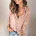 Solid color 3d embroidery lapel long-sleeved linen loose blouse NSQSY92658
