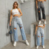 Loose Washed Gradient High Waist Ripped Jeans NSQY92667